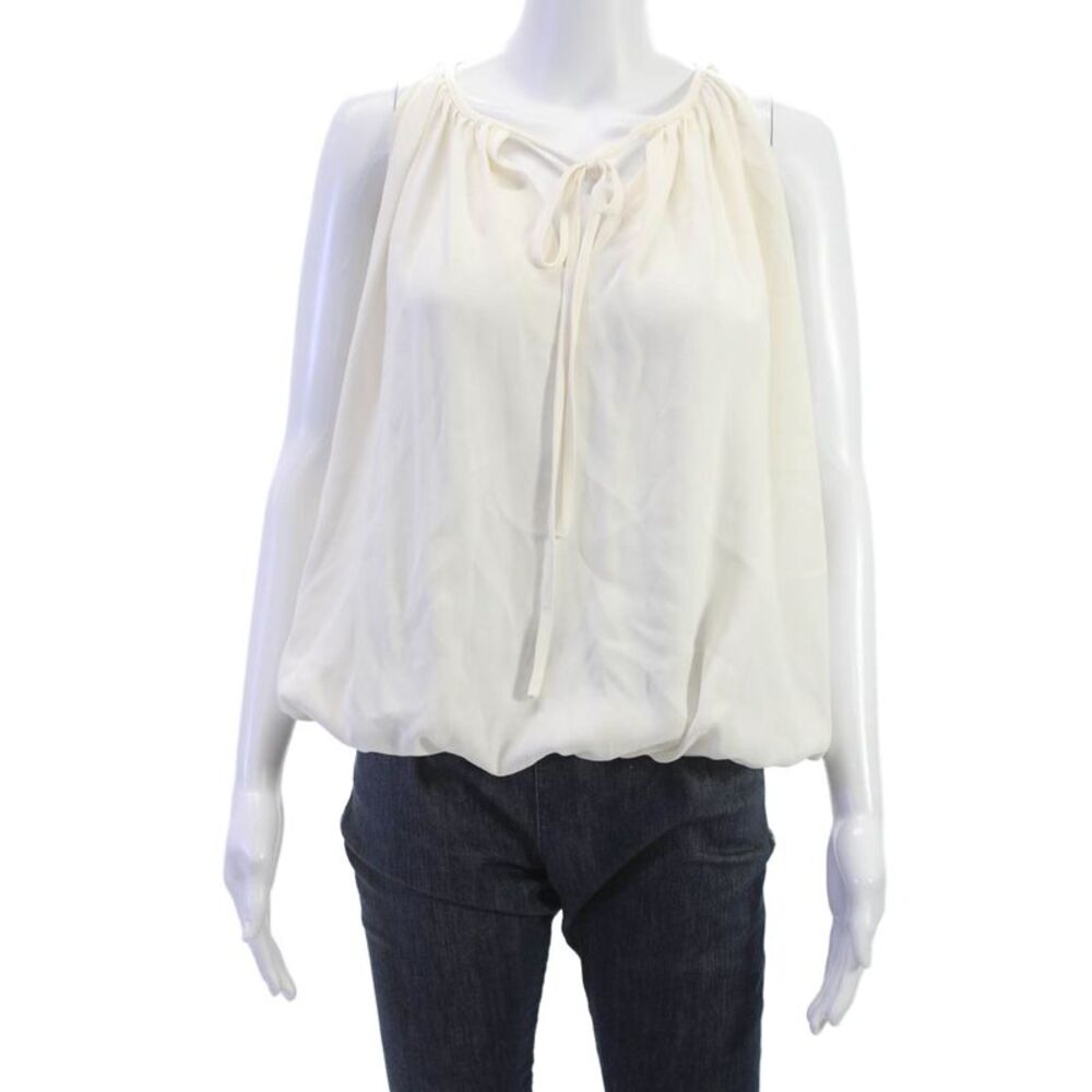 CO Womens Sleeveless White Blouse Drawstring Tracetate Polyester Spring Size XS